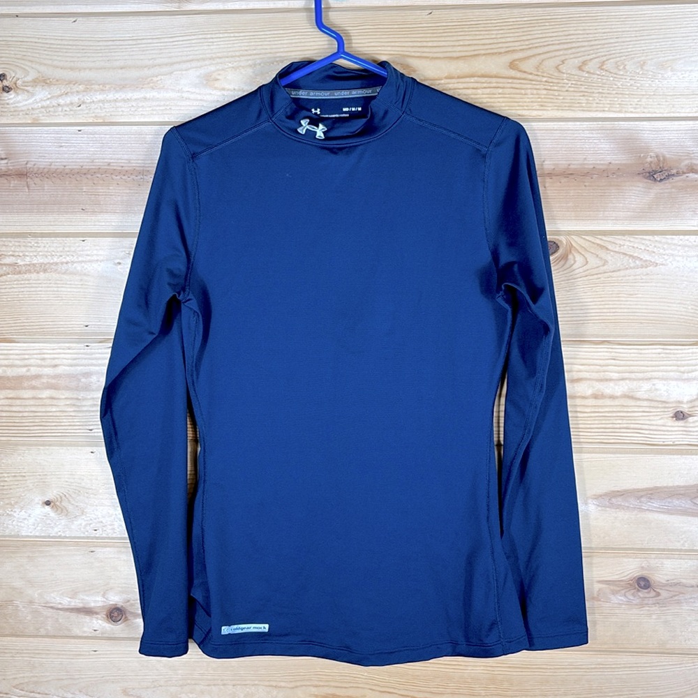 Under Armour Men's Medium Cold Gear Mock Neck Navy Blue Fitted Shirt
